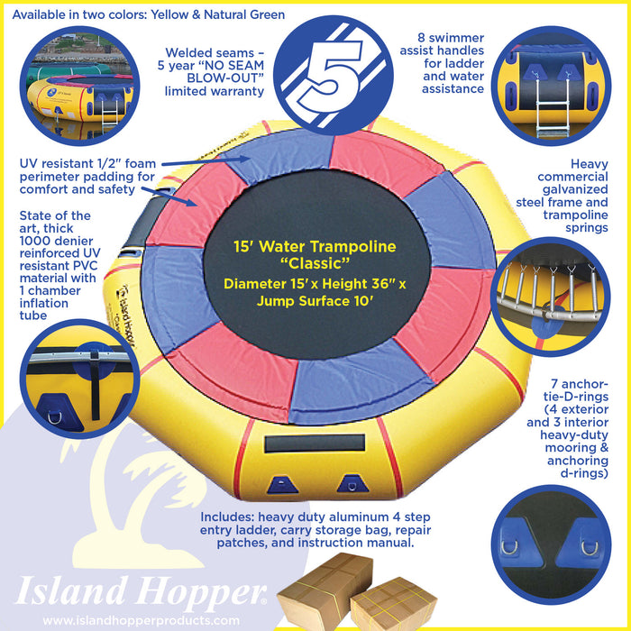 Island Hopper 15′ “Classic” Water Trampoline Natural Green Water Trampolines Island Hopper   