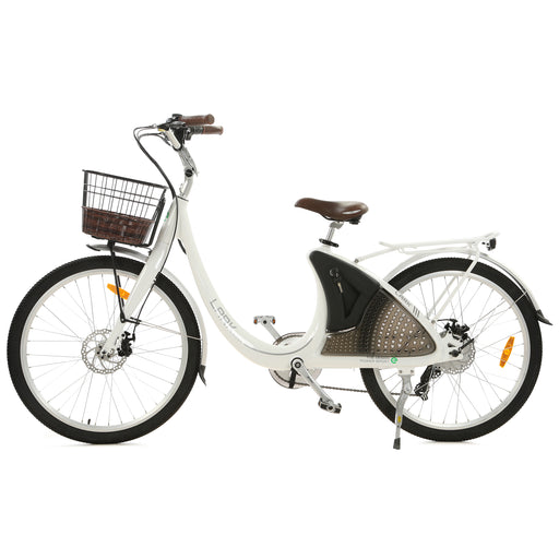Ecotric 26inch White Lark Electric City Bike For Women with basket and rear rack Electric Bikes Ecotric   