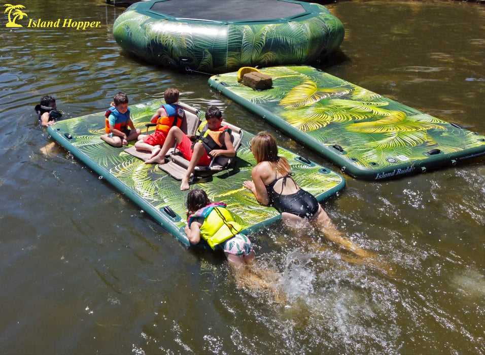 Island Hopper 10′ Lakeside Topical Graphic Series Inflatable Floating Dock and Bouncer Slide Platforms/Mats Island Hopper   