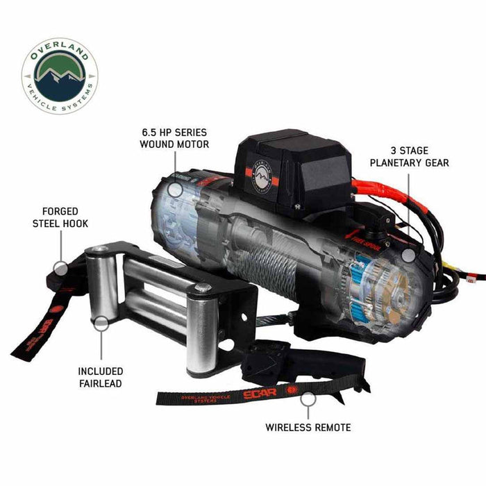 Overland Vehicle Systems SCAR Waterproof Winch With Wireless Remote Winch Overland Vehicle Systems   