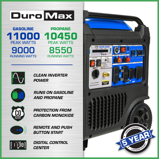 DuroMax XP11000iH 11,000 Watt Portable Dual Fuel Inverter Generator w/ CO Alert Generators DuroMax   