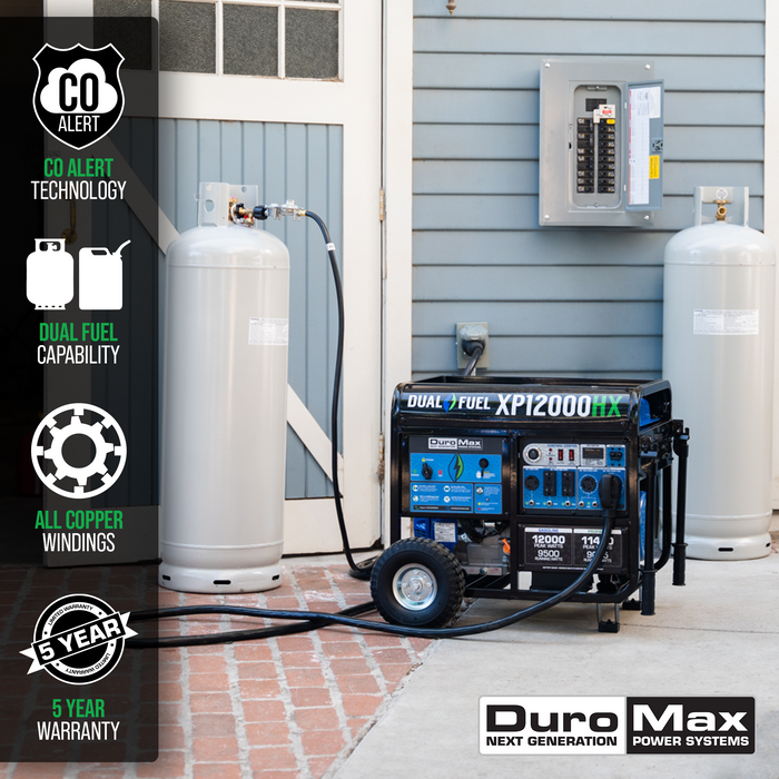 DuroMax XP12000HX 12,000 Watt Portable Dual Fuel Gas Propane CO Alert Generator Generators DuroMax   