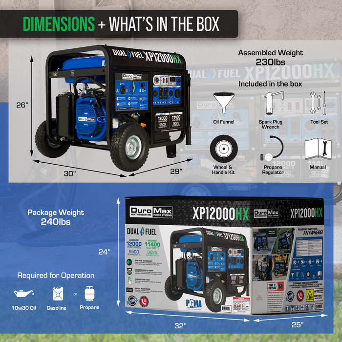 DuroMax XP12000HX 12,000 Watt Portable Dual Fuel Gas Propane CO Alert Generator Generators DuroMax   