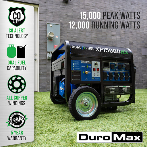 DuroMax XP15000HX 15,000 Watt Electric Start Dual Fuel Portable Generator Generators DuroMax   