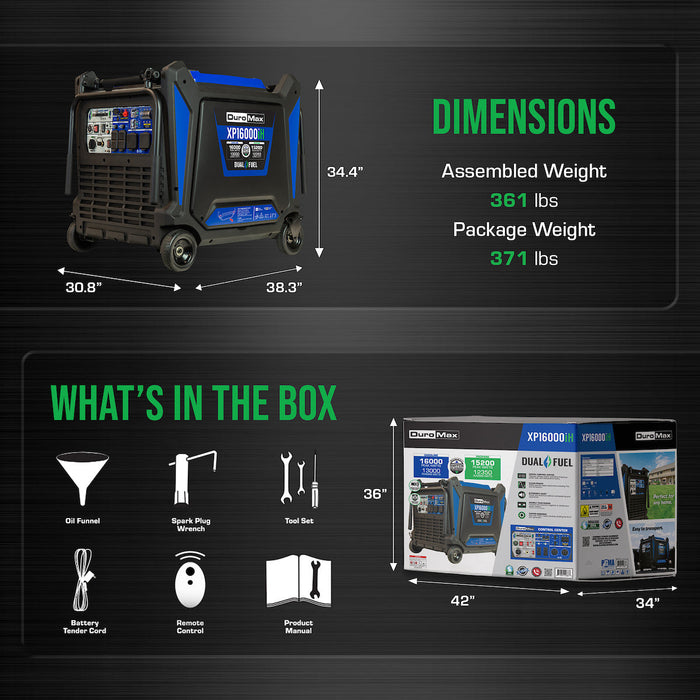 DuroMax XP16000iH 16,000 Watt Dual Fuel Portable Inverter Generator w/ CO Alert Generators DuroMax   