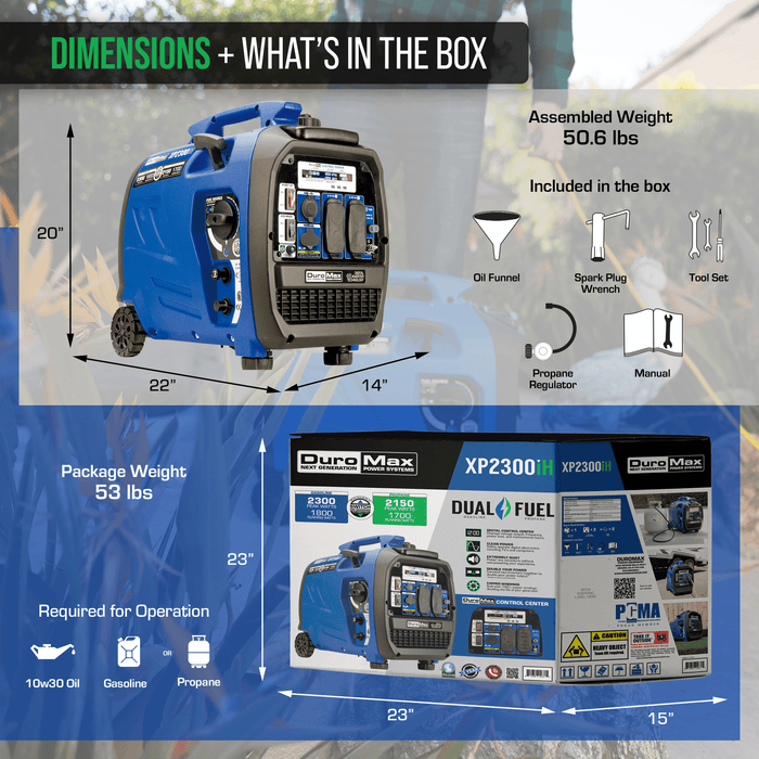 DuroMax XP2300iH 2,300 Watt Portable Dual Fuel Inverter Generator w/ CO Alert Generators DuroMax   