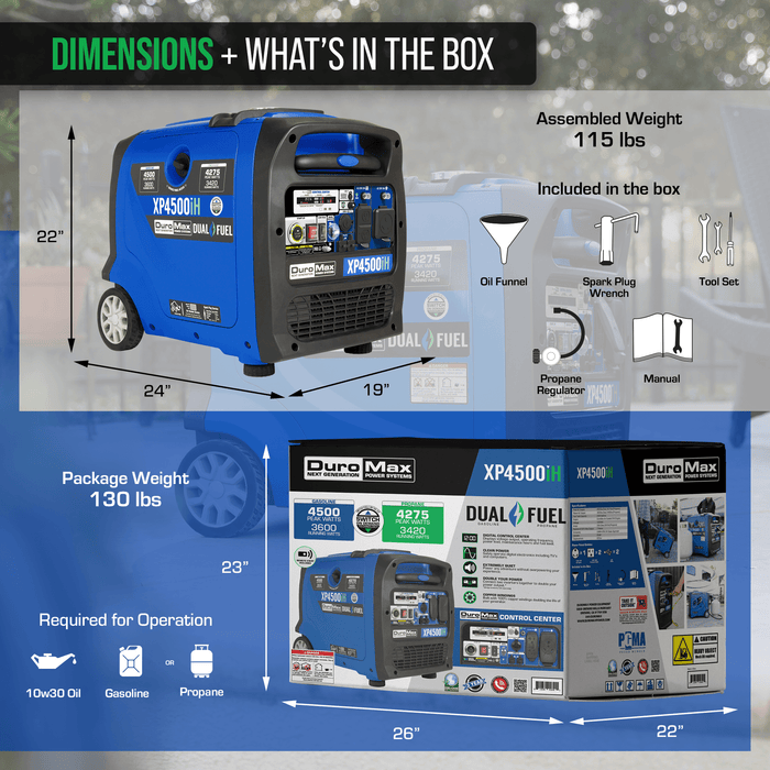 DuroMax XP4500iH 4,500 Watt Portable Dual Fuel Inverter Generator w/ CO Alert Generators DuroMax   