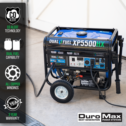 DuroMax XP5500HX 5,500 Watt Portable Dual Fuel Gas Propane CO Alert Generator Generators DuroMax   