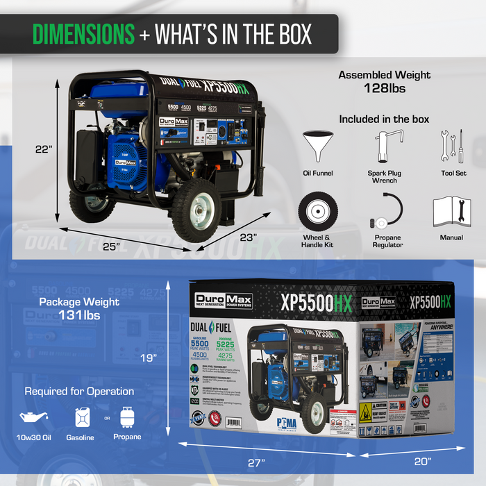 DuroMax XP5500HX 5,500 Watt Portable Dual Fuel Gas Propane CO Alert Generator Generators DuroMax   