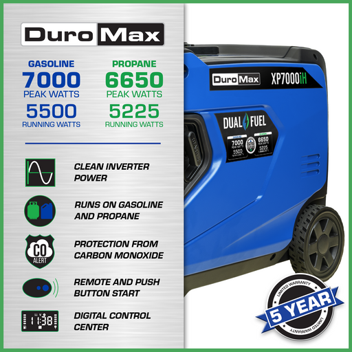 DuroMax XP7000iH 7,000 Watt Portable Dual Fuel Inverter Generator w/ CO Alert Generators DuroMax   