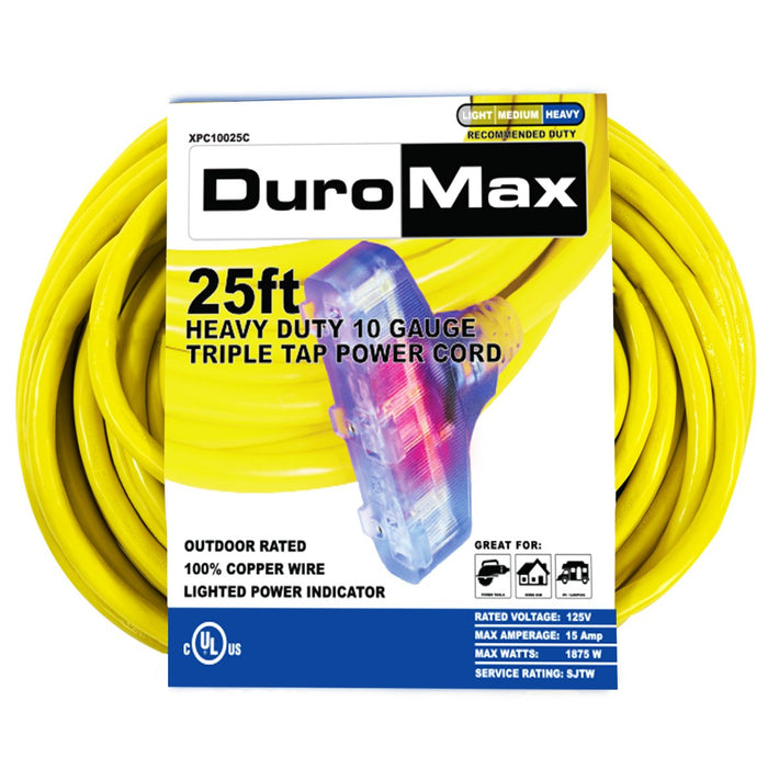 DuroMax XPC10025C 25-Foot 10 Gauge Triple Tap Extension Power Cord Power Cords DuroMax   