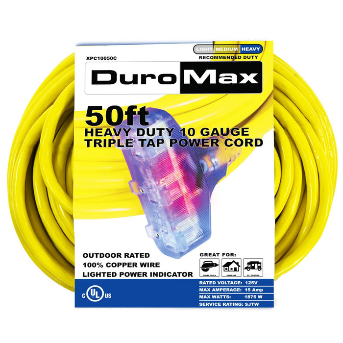 DuroMax XPC10050C 50-Foot 10 Gauge Triple Tap Extension Power Cord Power Cords DuroMax   