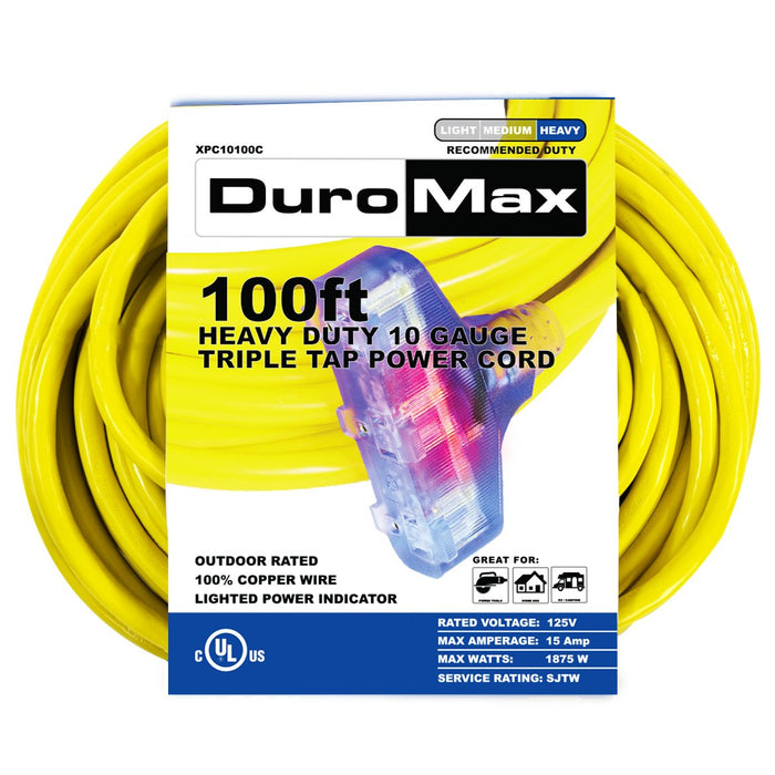 DuroMax XPC10100C 100-Foot 10 Gauge Triple Tap Extension Power Cord Power Cords DuroMax   