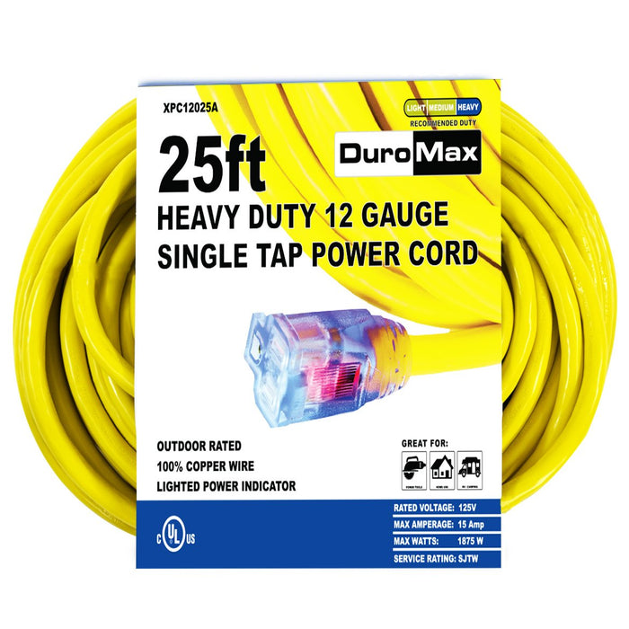 DuroMax XPC12025A 25 Foot 12 Gauge Single Tap Extension Power Cord Power Cords DuroMax   