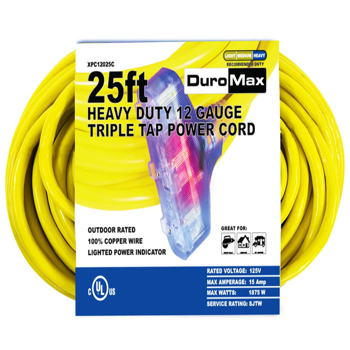 DuroMax XPC12025C 25-Foot 12 Gauge Triple Tap Extension Power Cord Power Cords DuroMax   