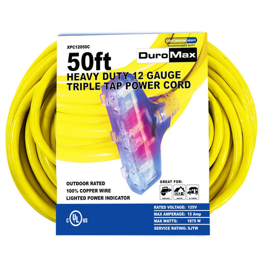 DuroMax XPC12050C 50-Foot 12 Gauge Triple Tap Extension Power Cord Power Cords DuroMax   