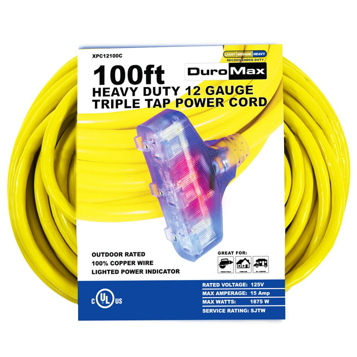 DuroMax XPC12100C 100-Foot 12 Gauge Triple Tap Extension Power Cord Power Cords DuroMax   