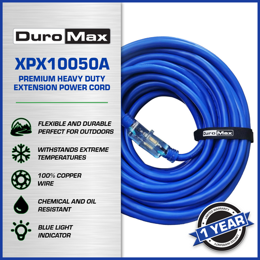 DuroMax XPX10050A Heavy Duty SJEOOW 50-Foot 10 Gauge Blue Single Tap Extension Power Cord Power Cords DuroMax   