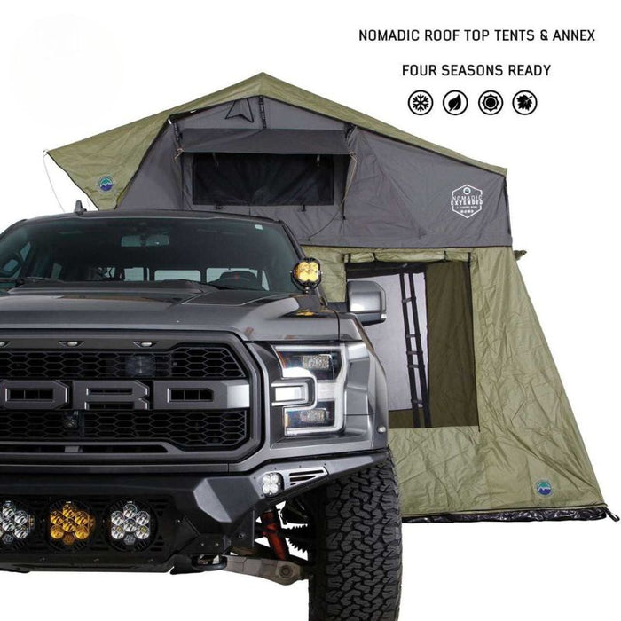 Overland Vehicle Systems HD Nomadic 3 Extended Roof Top Tent For 3 People Soft Shell Roof Top Tent Overland Vehicle Systems   