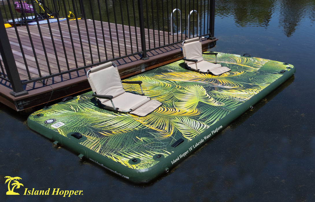 Island Hopper 10′ Lakeside Topical Graphic Series Inflatable Floating Dock and Bouncer Slide Platforms/Mats Island Hopper   